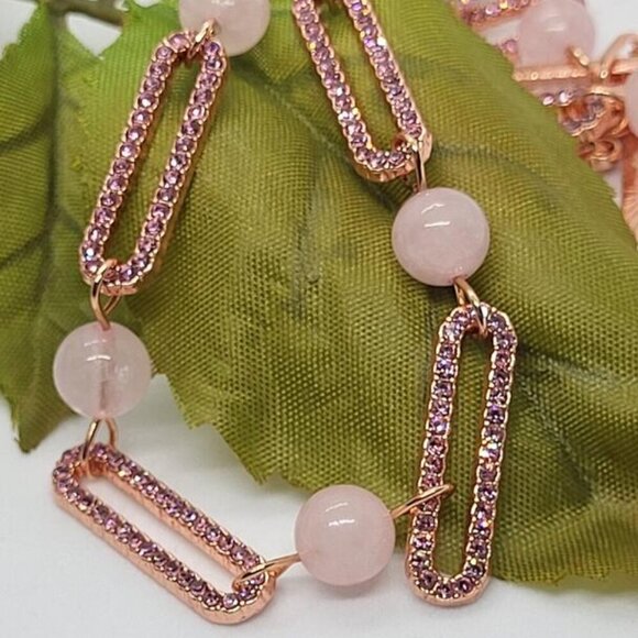 New, Galilea Rose Quality & Pink Austian Crystal Paper Clip Necklace, 20 Inches - Picture 2 of 6